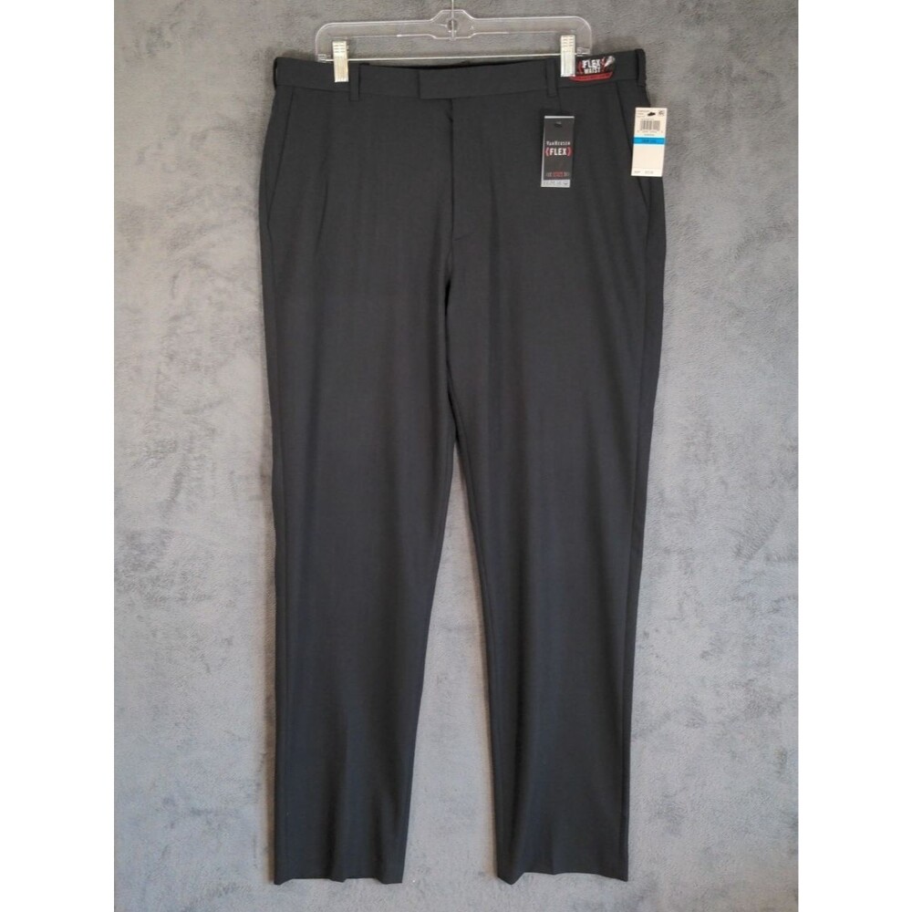 NWT Van Heusen Dress Pants Mens 36x34 Gray Flex Straight Fit Stretch Flat Front